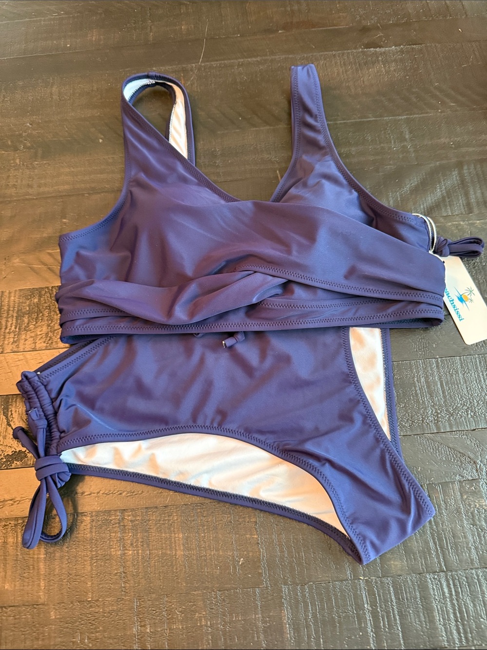 Beachsissi Blue High Waisted Bikini Twist Front Tie Back 2 Piece Swimsuit NWT